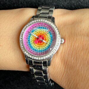 Betsey Johnson Vintage Rainbow Pave Rhinestones Watch